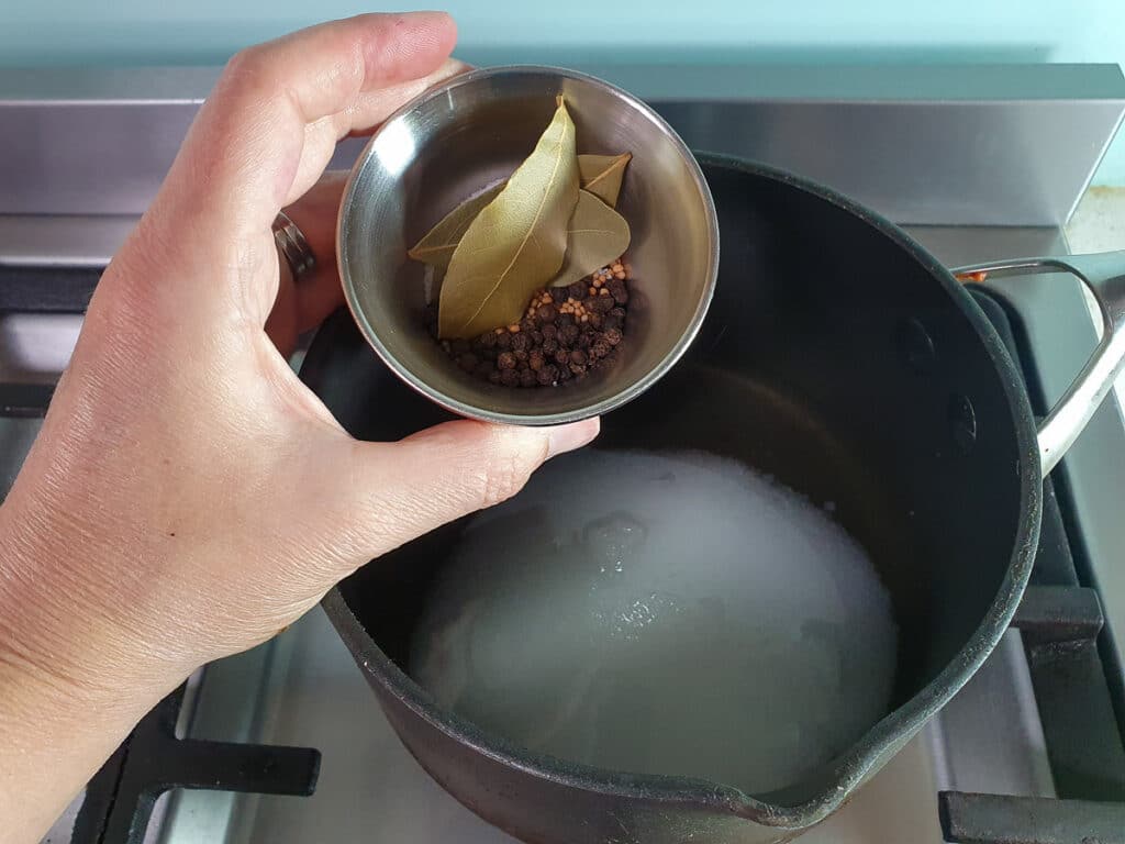 Adding spices to pot