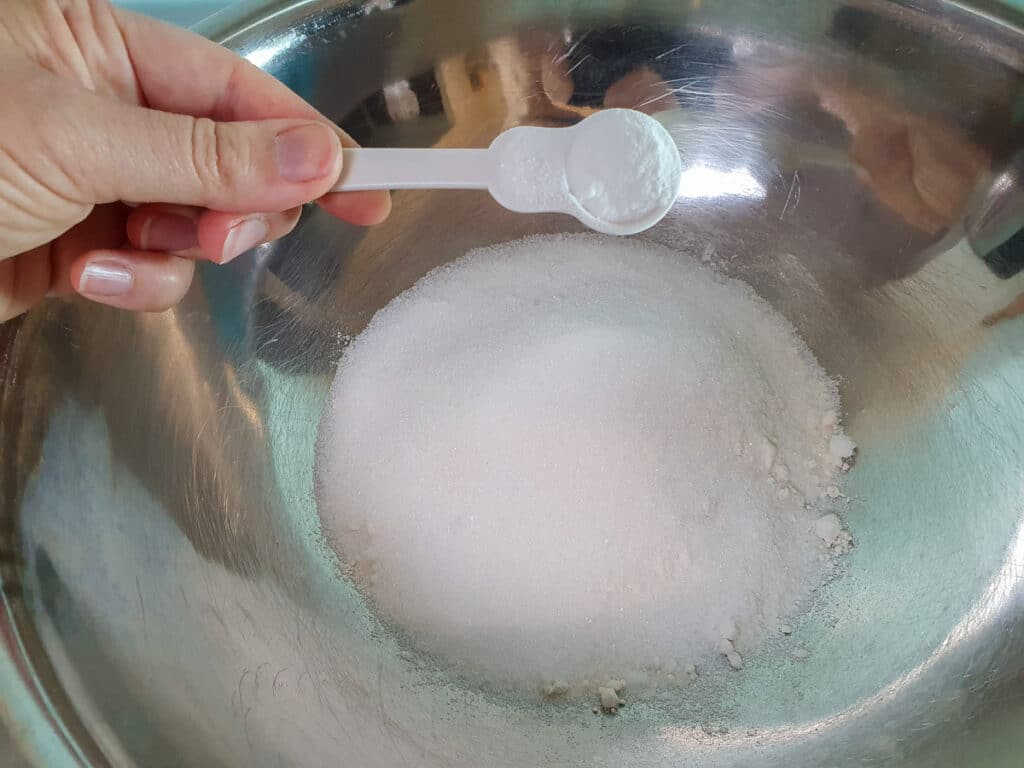 Adding baking powder.