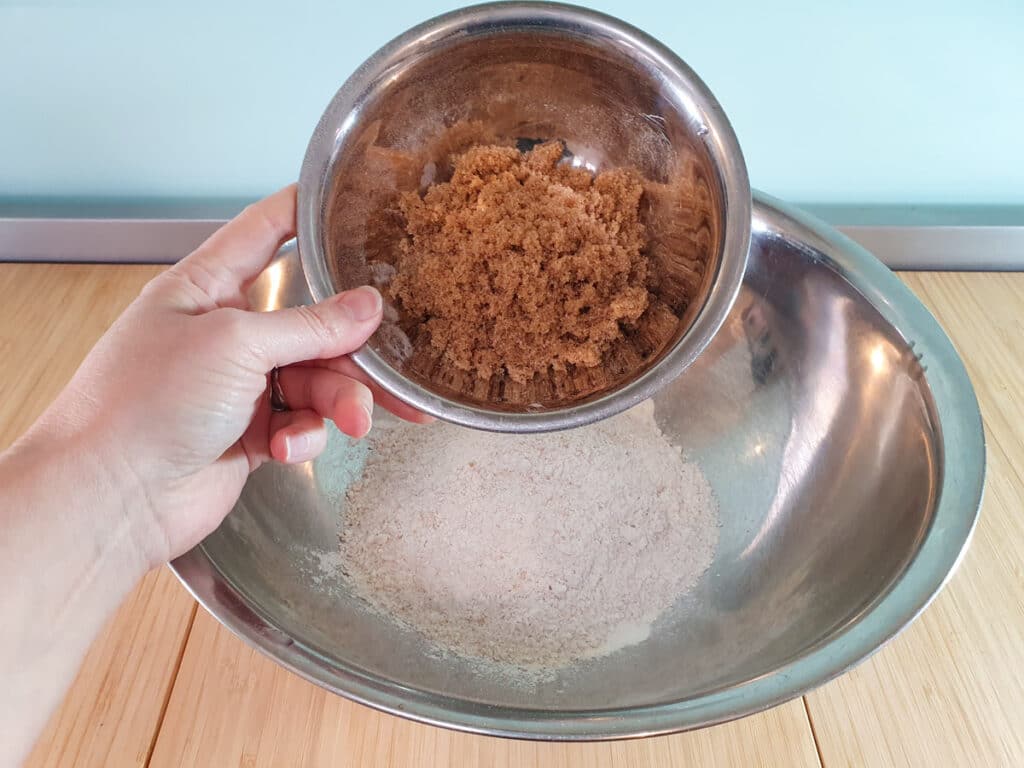 Adding the brown sugar.