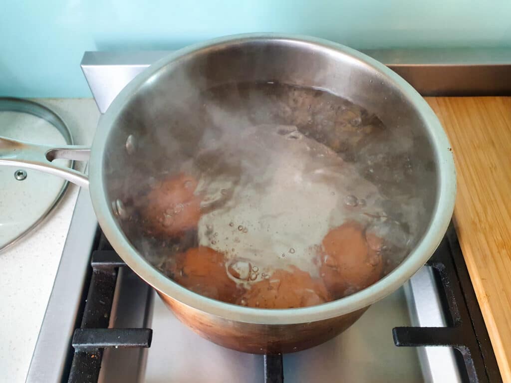 Boiling eggs.